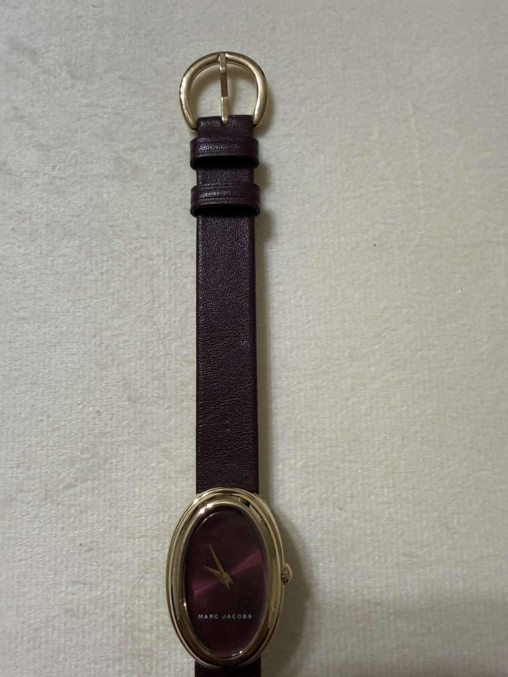 Marc Jacobs Gold Oval Watch with Plum Dial and Burgundy Strap - Picture 2 of 6